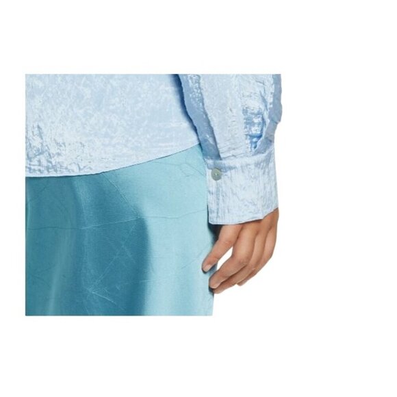 NEW! Vince Women's Double V-Neck Blouse Crinkle Cerulean Blue Long Sleeve 2X - Picture 4 of 7